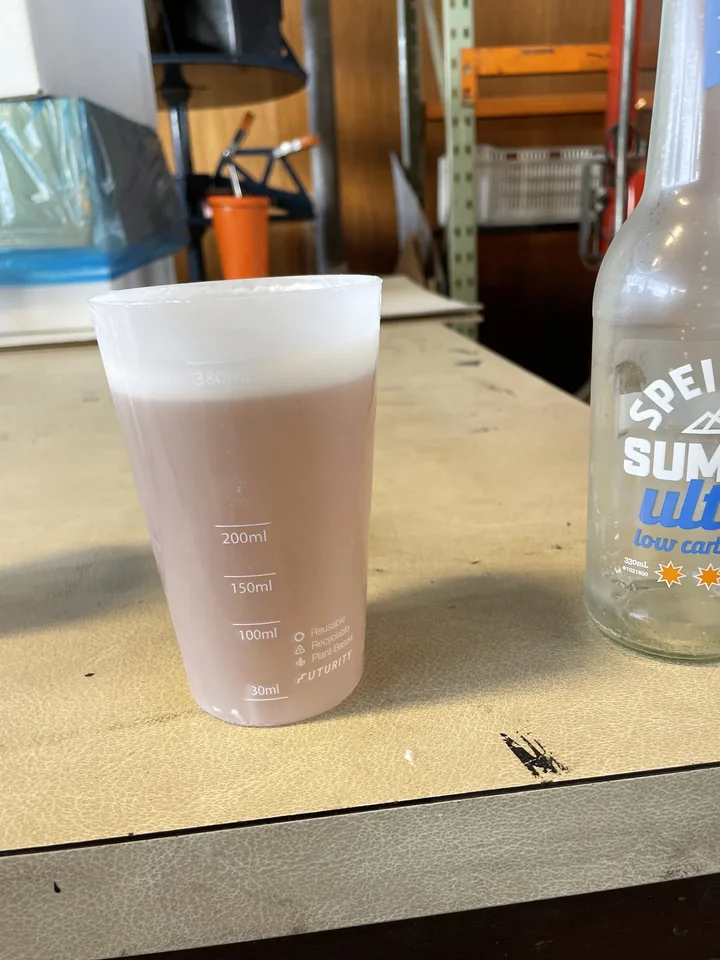 The back of the Kombi Keg cup, printed with measuring marks